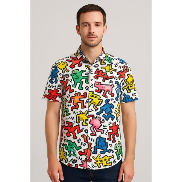 Keith Haring x Ripple Junction Short Sleeve Button Down Shirt Men’s M – Colorful - Picture 1 of 10